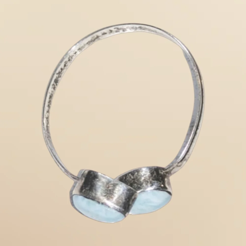 Natural Larimar Sterling Silver Bypass Ring Size 12 Handmade